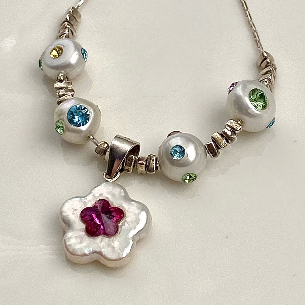 N277-Handmade S925 Freshwater Pearl Crystal Necklace - Picture 11 of 14
